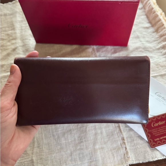 NEW Cartier international Wallet Gussets Bifold Long burgundy red brown leather - Picture 8 of 8